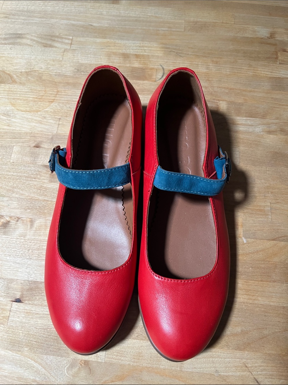 Women’s Julia Bo Joplin Red Mary Jane Flats with Blue Strap
